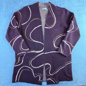 Nine West Womens XXL Open Front Cardigan Sweater Purple Abstract Swirl Pockets